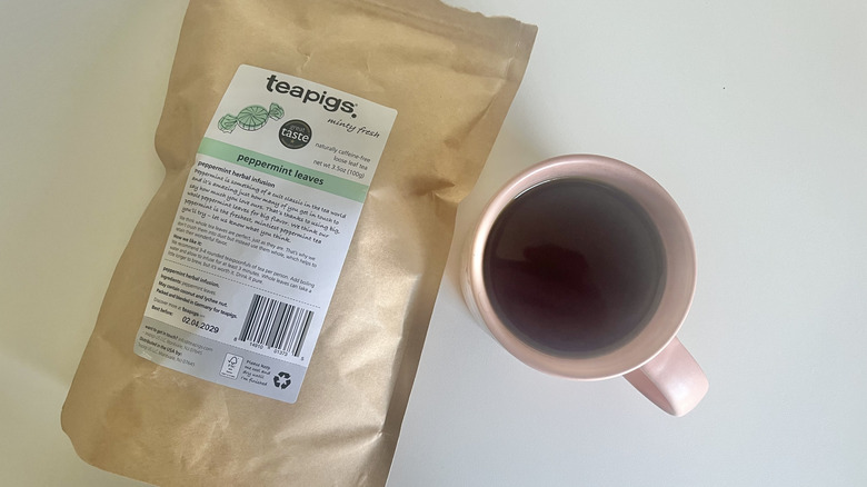 teapigs peppermint loose tea leaves in cup
