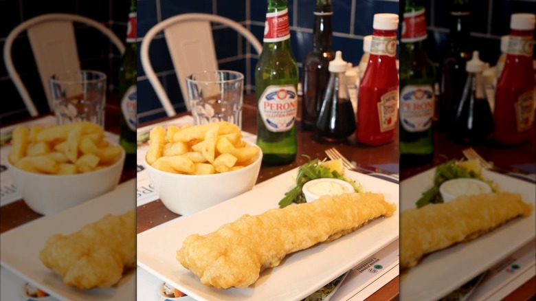 Fish and chips on a table at Hobson's Fish and Chips