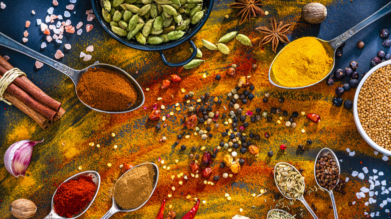 assortment of spices spread out