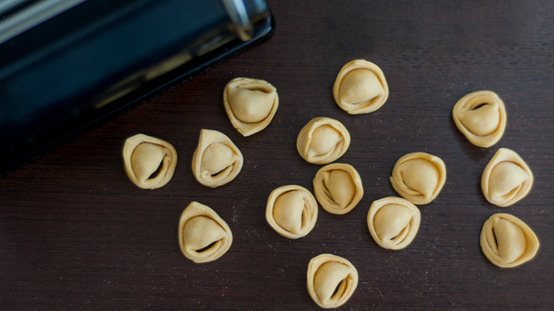 Fresh cappelletti on counter top