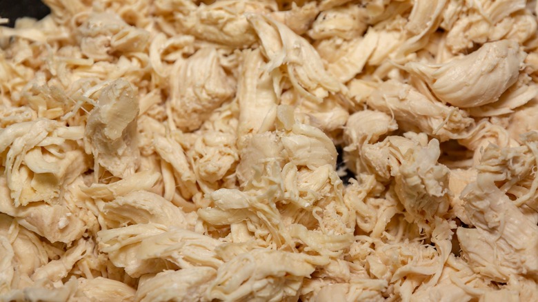 close up of shredded chicken