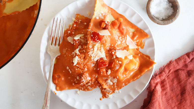 lobster ravioli on plate