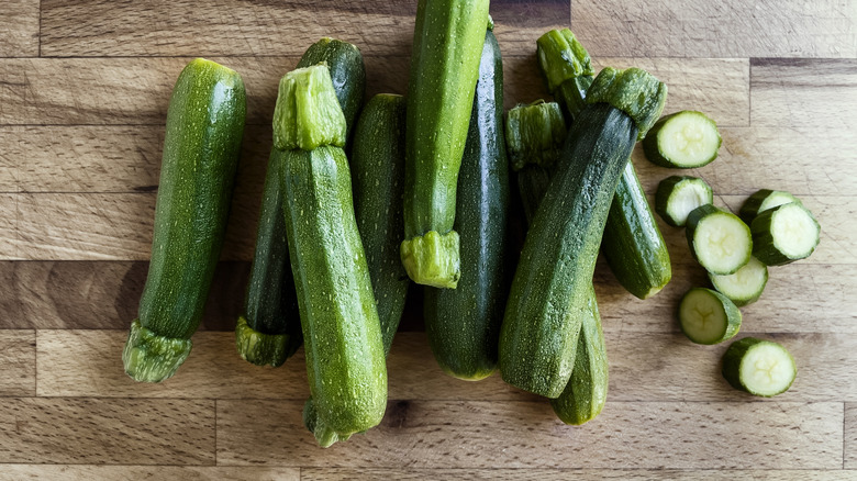 Smaller zucchini on cutting board