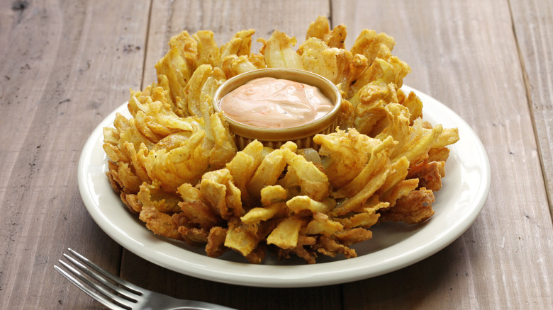 Blooming onion on table