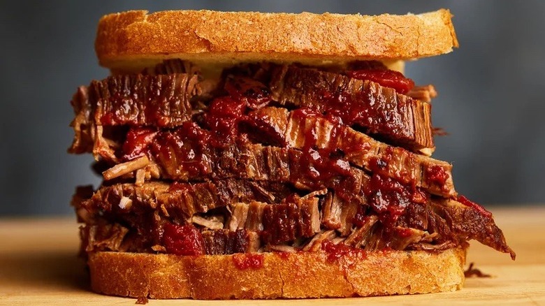 Bbq brisket sandwich on board