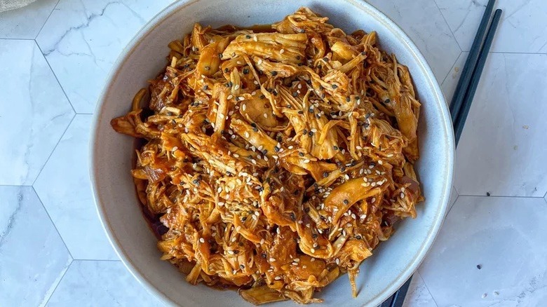 sesame chicken in a bowl