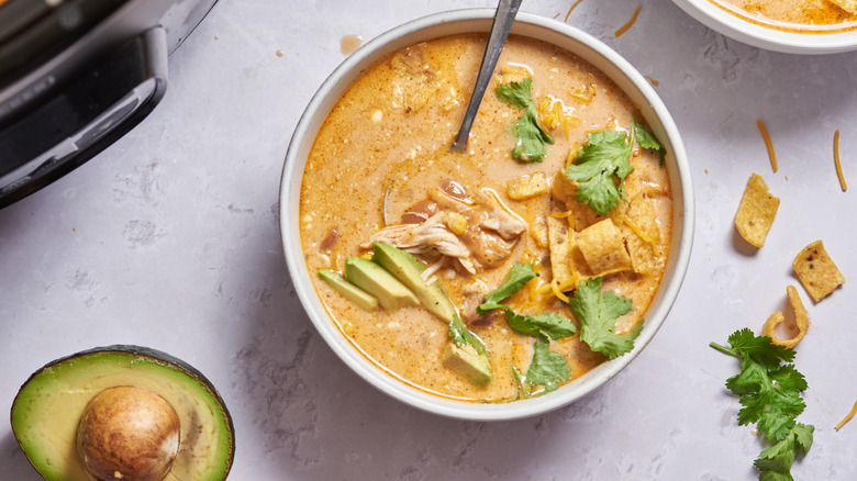 Bowlful of chicken enchilada soup