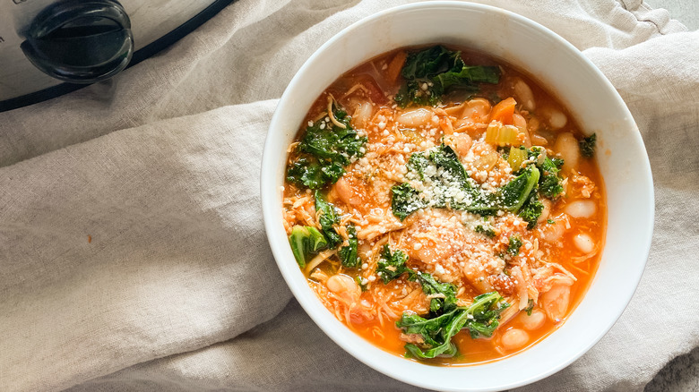 Bowlful of chicken ribollita soup