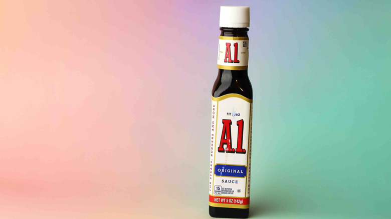 A bottle of A1 steak sauce is displayed.