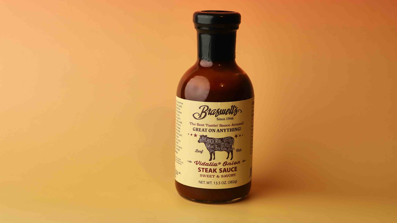 A bottle of Braswell's steak sauce is displayed.