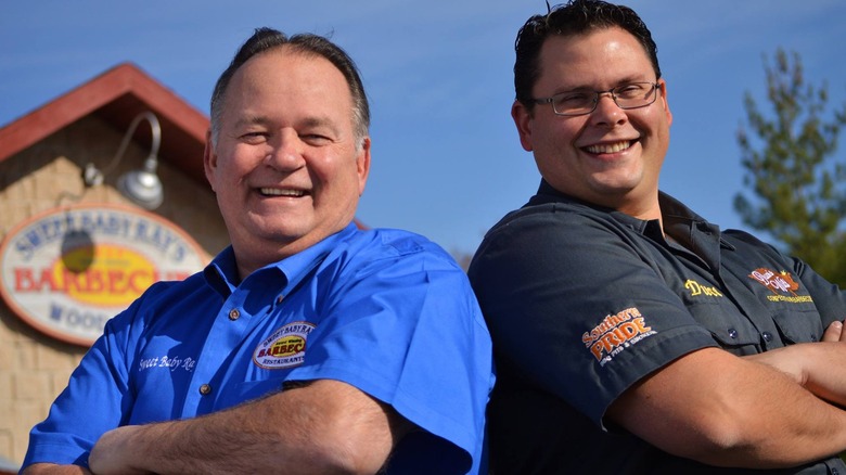 Dave and Duce Raymond, in front of Sweet Baby Ray's Barbecue Wood Dale