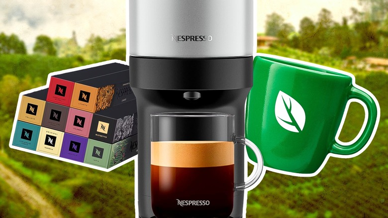 collage of nespresso products on nature background