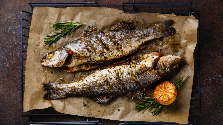 grilled fish on rack