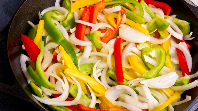 Raw sliced vegetables for fajitas