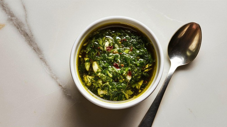 Homemade chimichurri in bowl