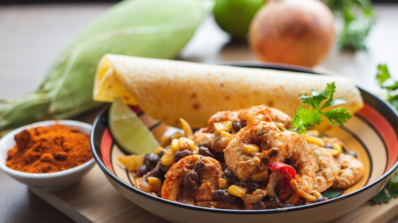 Fajitas with king prawns