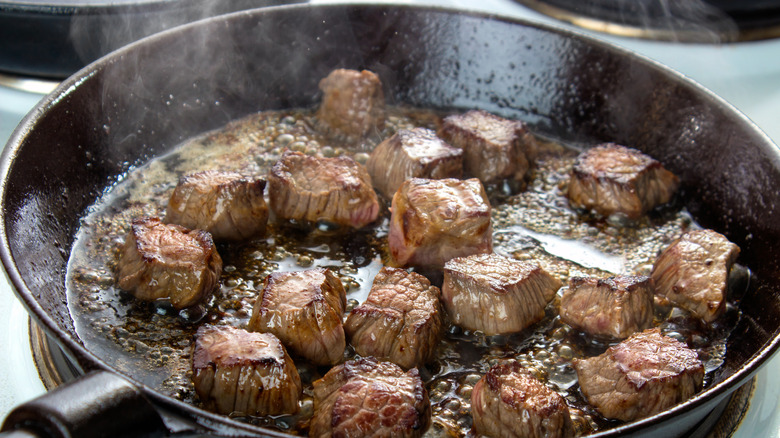 browning meat in skillet