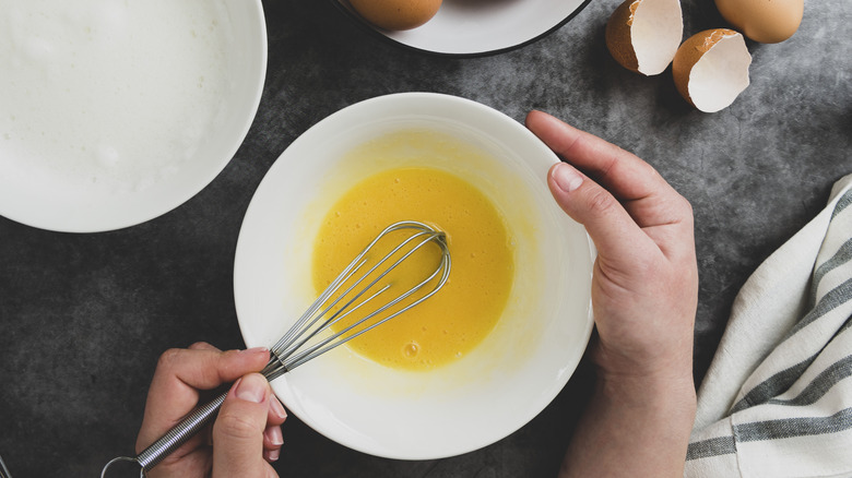 Whipped eggs for binding flour