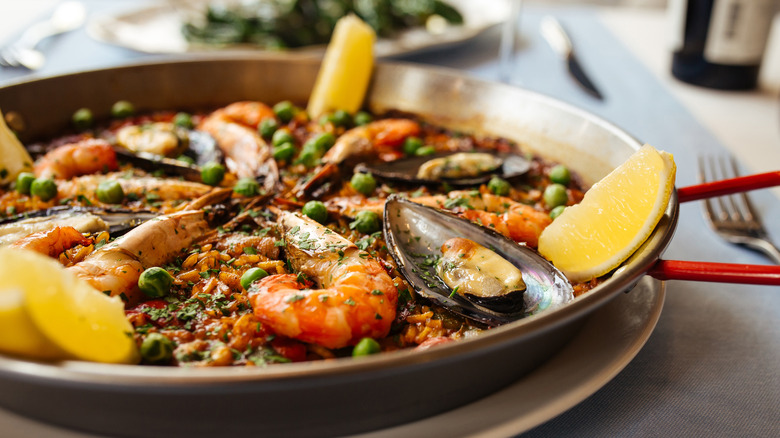 seafood paella closeup