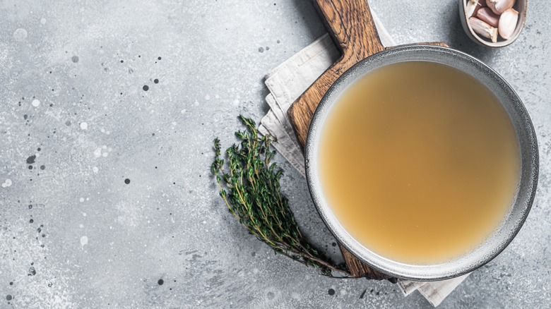 Pot of homemade chicken broth