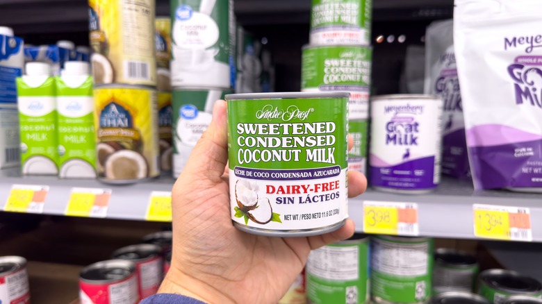 Sweetened condensed milk in a store