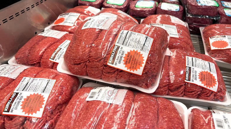 Packages of ground beef