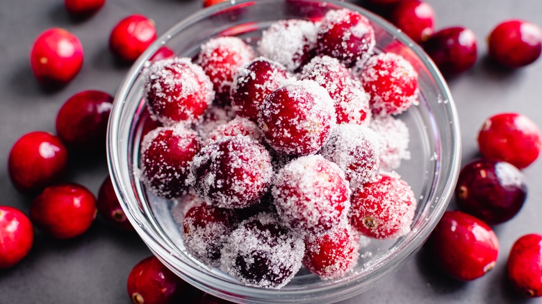 Sugared cranberries glass bowl 