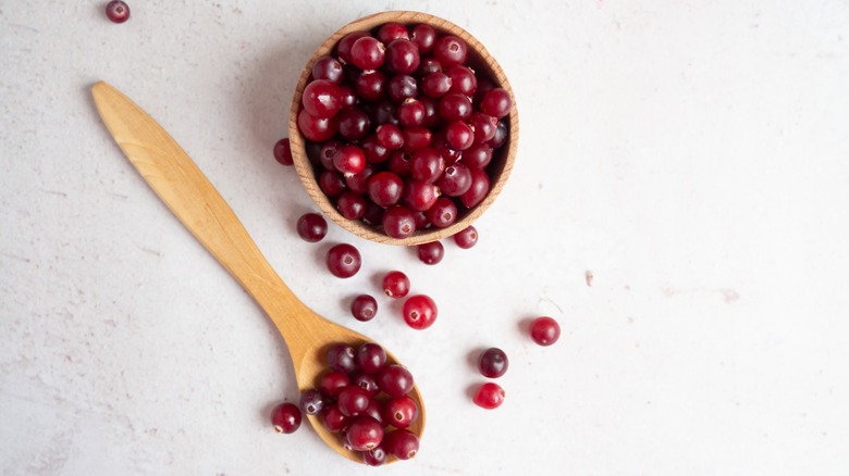 Cranberries wooden bowl spoon