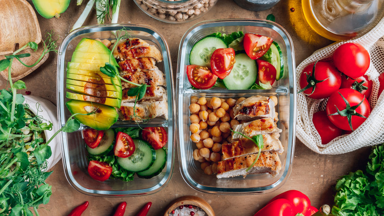 Glass storage containers filled