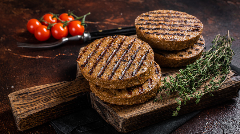 Grilled plant-based burgers