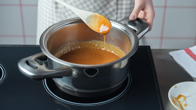 Sauce in stainless steel pot