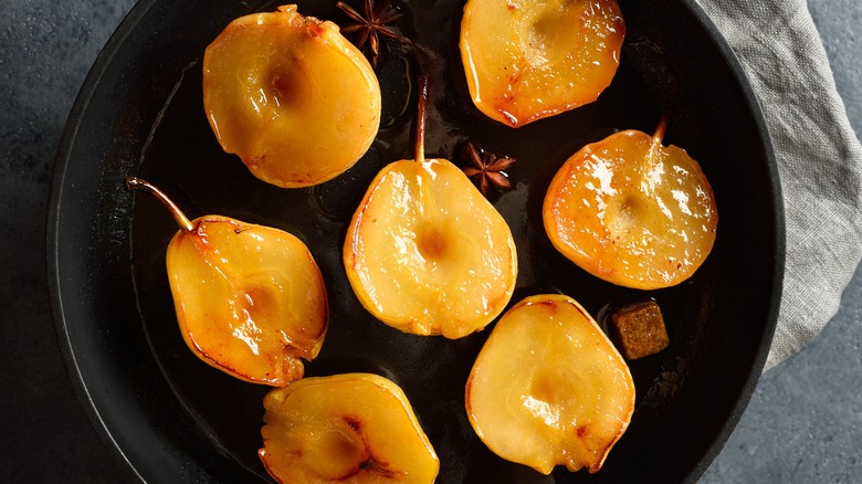 Poached pear halves