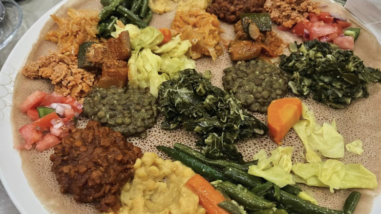 Ethiopian food on flatbread