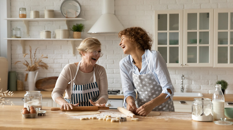 Two women baking in a kitchen 