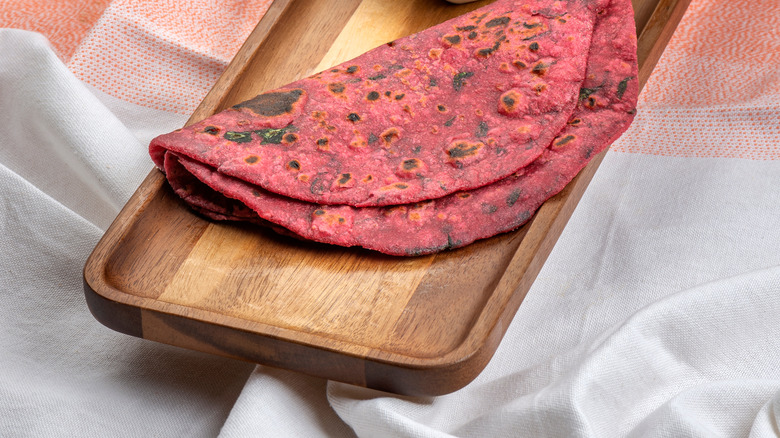 Beetroot tortilla on board