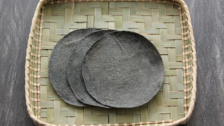 Blue corn tortillas in a basket