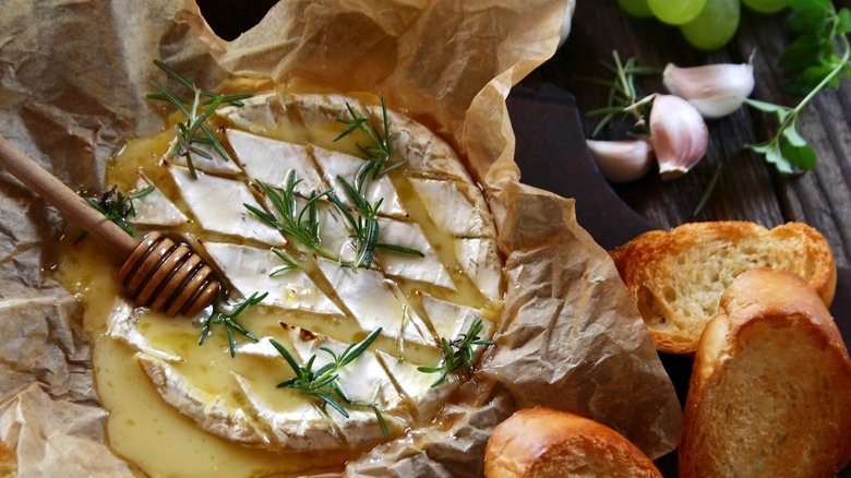 baked Camembert in wax paper