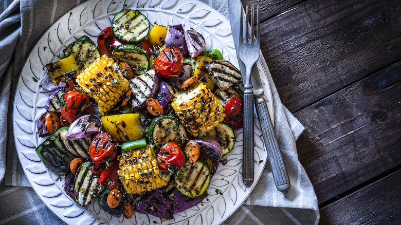 plate of mixed charred vegetables