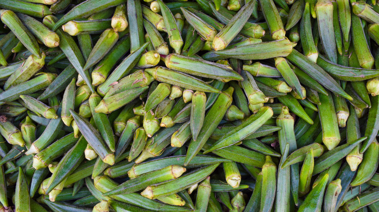 Fresh okra at farmers market