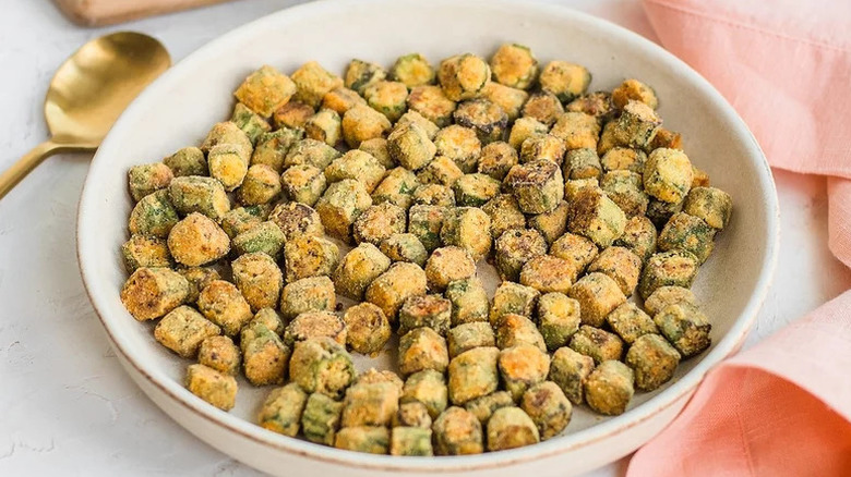 Fried okra in a dish