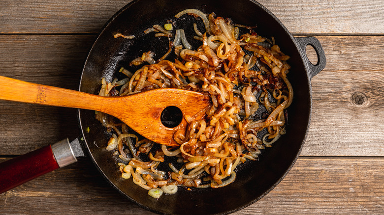 caramelized onions in a pan