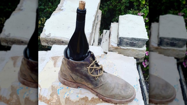 wine bottle in shoe