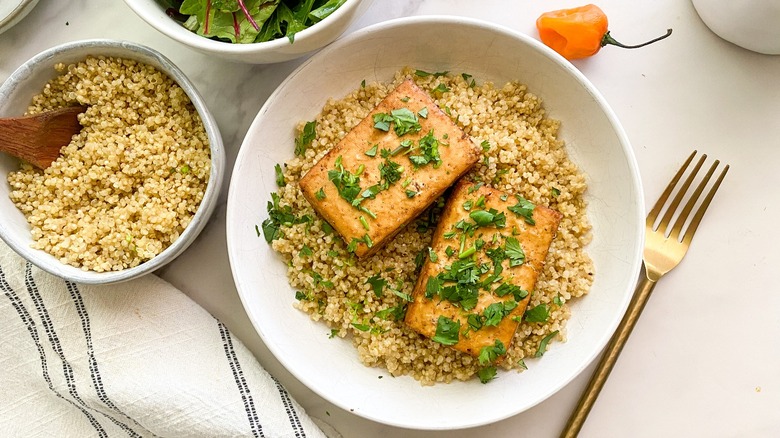 jerk tofu with quinoa