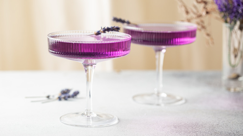 two violet martinis