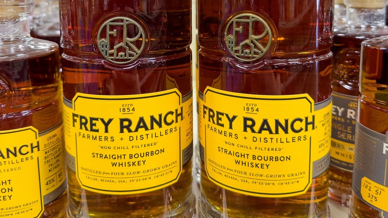 Close view of Frey Ranch label on bottles