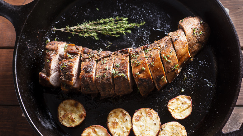 Pork tenderloin in cast iron skillet