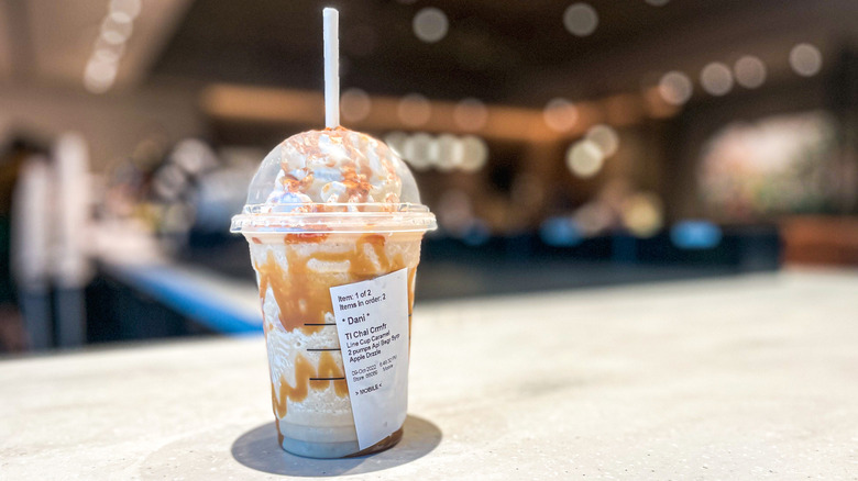 Apple Pie Frappuccino on counter