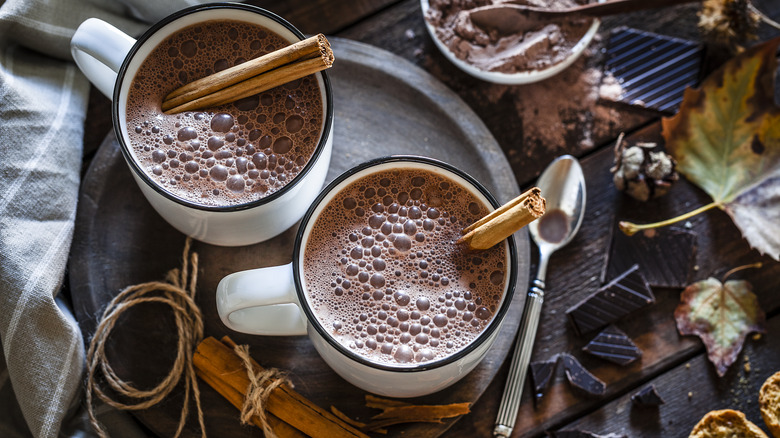 hot chocolate mugs cinnamon sticks