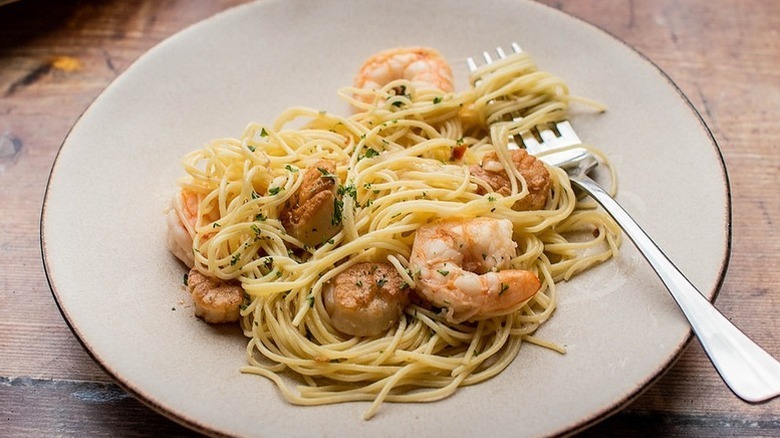 Angel hair pasta with shrimp and scallops