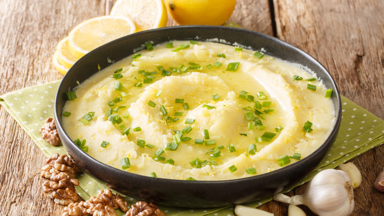 bowl of skordalia dip spread